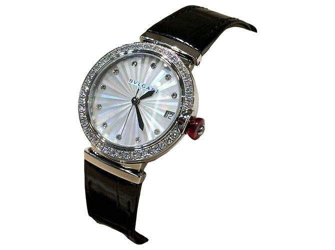Bulgari Relógio Lucea Diamond em aço com pulseira de couro automático Multicor