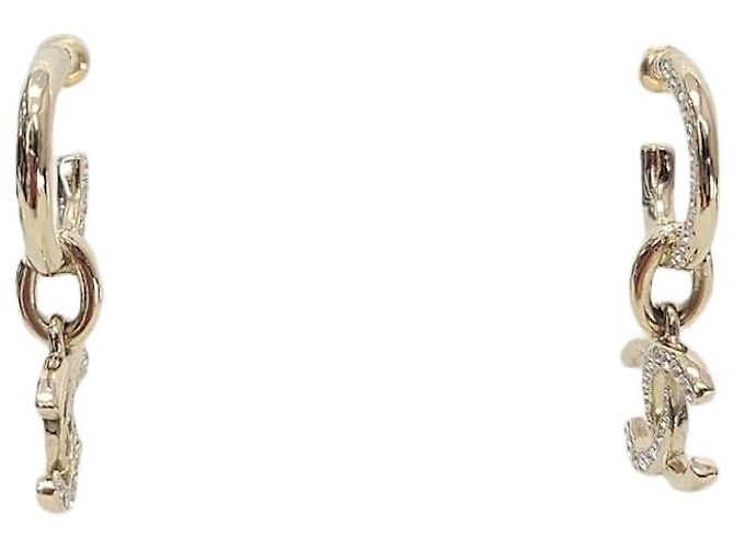 Chanel Brincos pendentes de metal dourado com strass e cristais