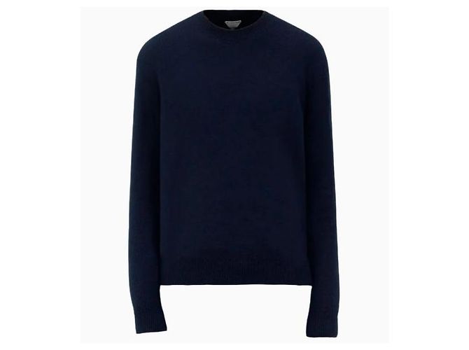 Bottega Veneta Kaschmirpullover mit Intrecciato-Lederpatch Blau 
