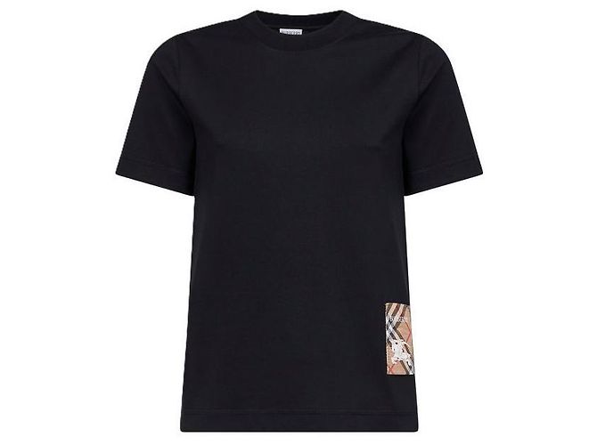 Burberry Check Label Baumwoll-T-Shirt Schwarz