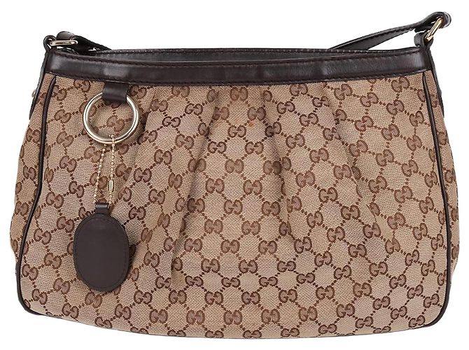 Gucci GG Pattern Jacquard Zip Shoulder Bag Brown