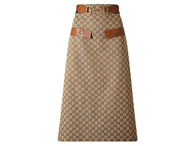 Gucci Refurbished GG Monogram Canvas Skirt Brown