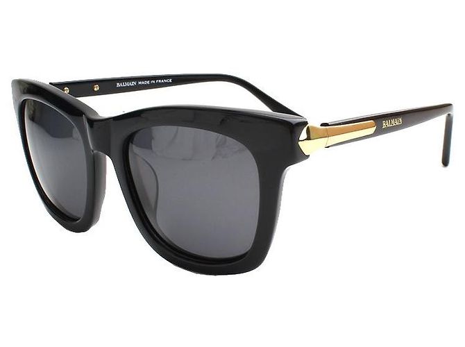 Balmain Óculos de sol pretos com aro dourado