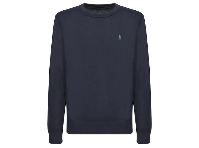 Ralph Lauren Tricô de algodão e cashmere com logotipo Pony Azul