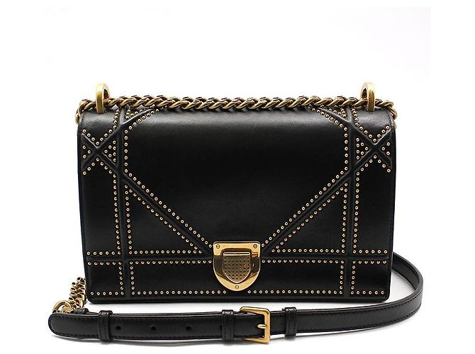 Bolso de hombro Diorama en piel de cordero negra Negro
