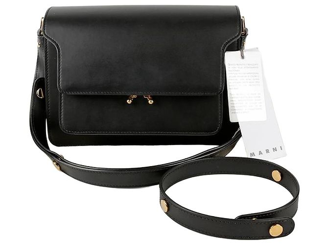 Marni Bolsa de ombro e transversal em couro preto, tamanho Medium