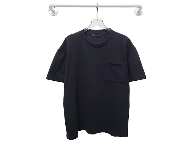 Louis Vuitton Schwarzes T-Shirt aus Piqué-Baumwolle mit Monogramm-Tasche