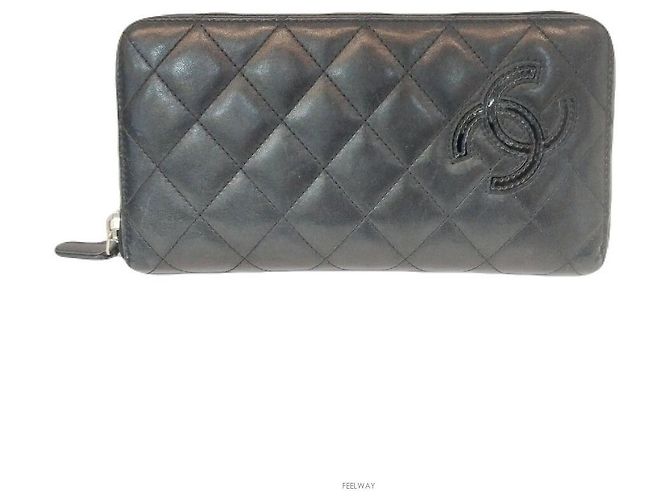 Carteira longa com zíper em pele de cordeiro Chanel Series Marrom