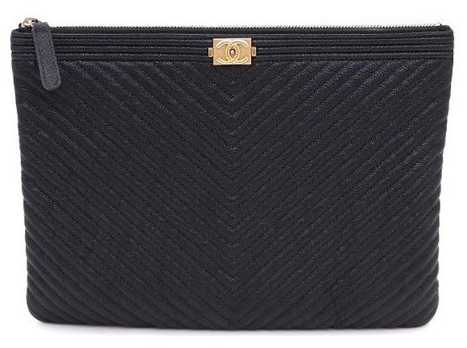 Chanel Pochette Chevron Boy Gold New Medium