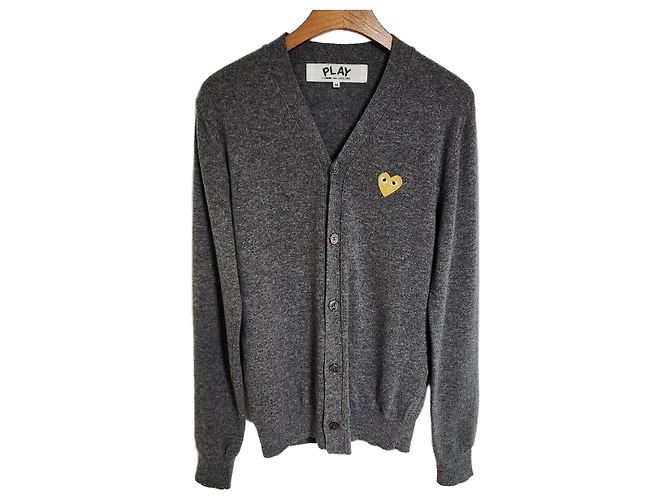 Comme Des Garcons Charcoal Gold Patch Herren-Cardigan Braun