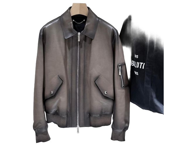 Berluti Calfskin Leather Bomber Jacket Brown