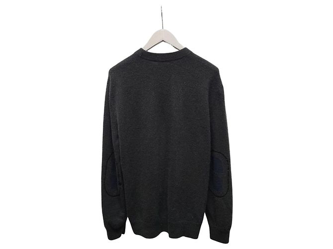 Hermès Kaschmirstrickpullover mit Ellbogenpatches, Farbe Charcoal Braun 