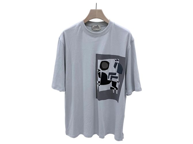 Hermès Belkirobe Patch Crewneck Baumwoll-T-Shirt Blau