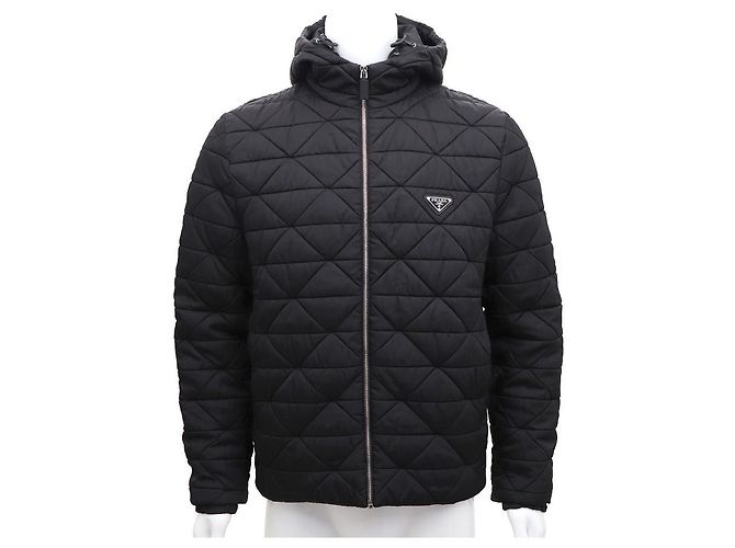 Prada Nylon Diamond Quilted Black Men's Hooded Jacket Padding