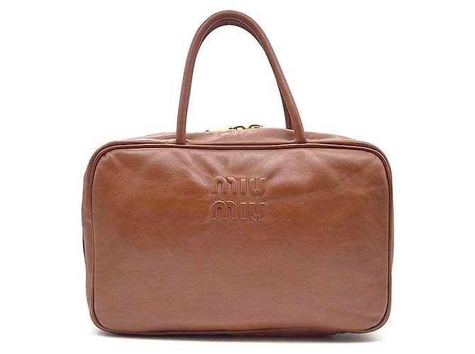 Miu Miu Embossed Logo Bowling Bag Brown