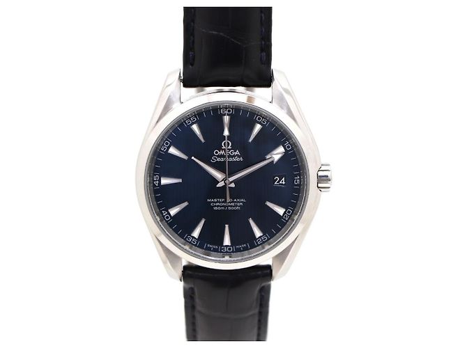 Omega Relógio automático masculino Seamaster Aqua Terra com mostrador azul e pulseira de couro