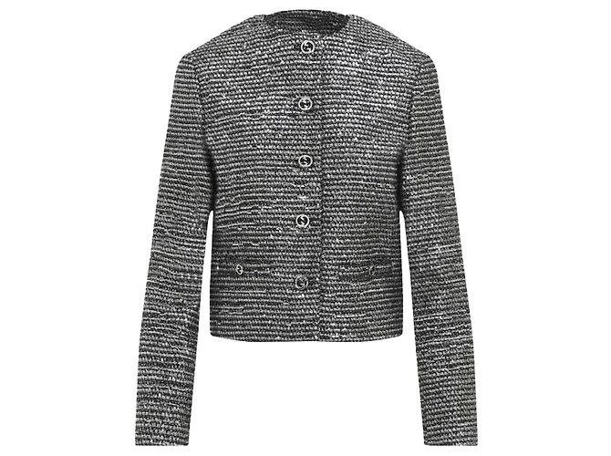 Gucci Striped Tweed Lamé Jacket Brown
