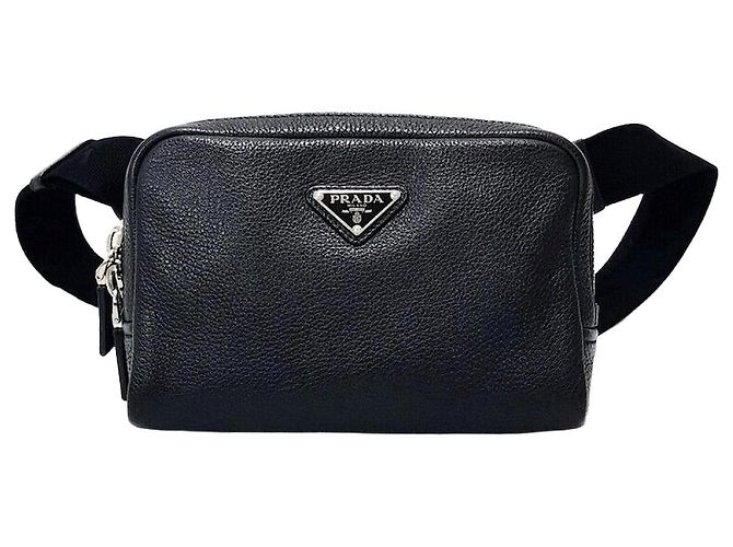 Prada Triangle Logo Dino Shoulder Crossbody Bag Black