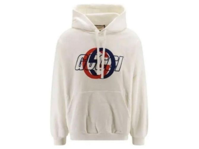 Gucci Sudadera con capucha de jersey de algodón con estampado: Blanco