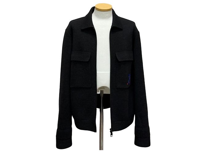 Louis Vuitton Giacca in maglia con tasca con zip e ricami Argento