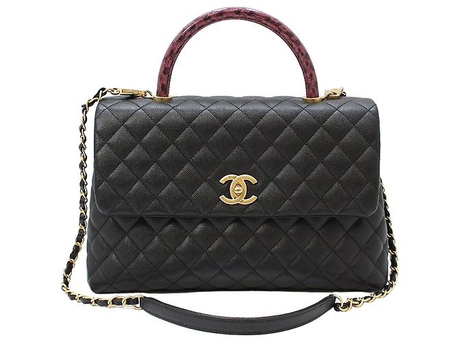 Chanel Borsa a tracolla Coco Handle Large in lucertola nera Black Caviar Nero