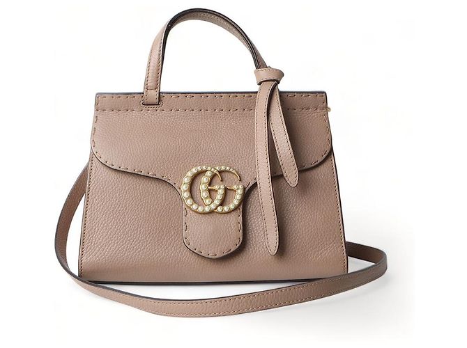 Gucci Mini bolsa de alça de mão e ombro GG Marmont com pérolas Laranja