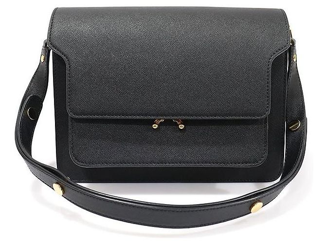 Marni Sac à l'épaule Trunk Medium en Saffiano noir avec bordure dorée