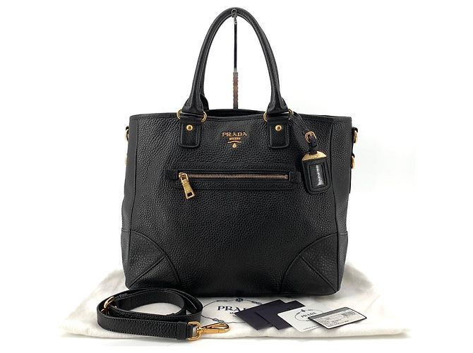 Prada Borsa Tote e Borsa a Spalla in Vitello Daino Nero