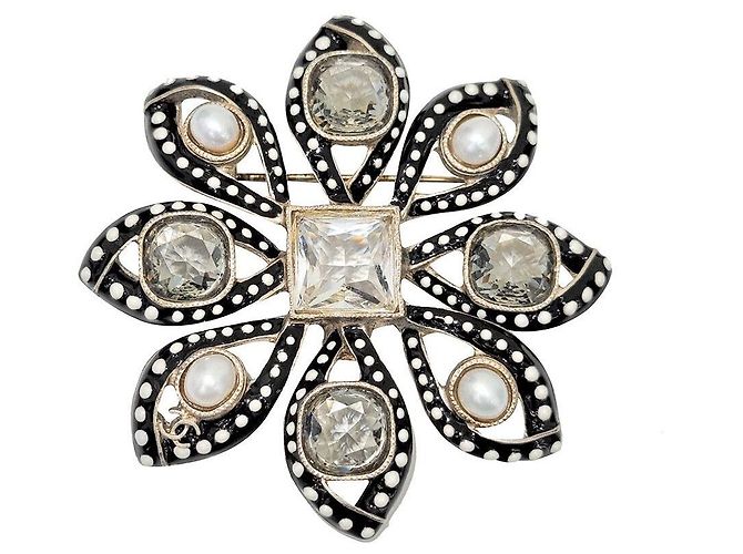 Chanel Spilla con perle e cristalli D'oro 