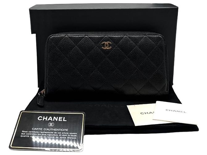 Chanel Caviar Gold Zipper Long Wallet Black