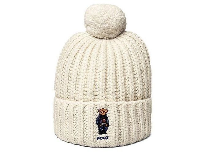 Ralph Lauren Gorro de malha com pompom e acabamento canelado Polo Bear Branco