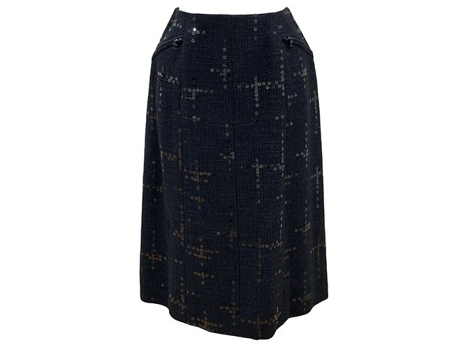 Chanel Gonna in tweed e paillettes nera Nero
