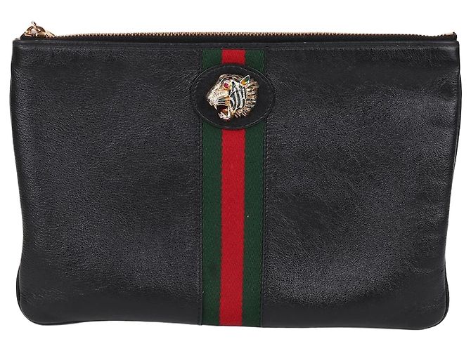 Gucci Raza Tiger Head Medium Clutch Bag Black