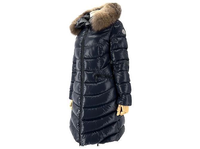 Moncler Apia Fox Fur Shiny Long Down Jacket Black
