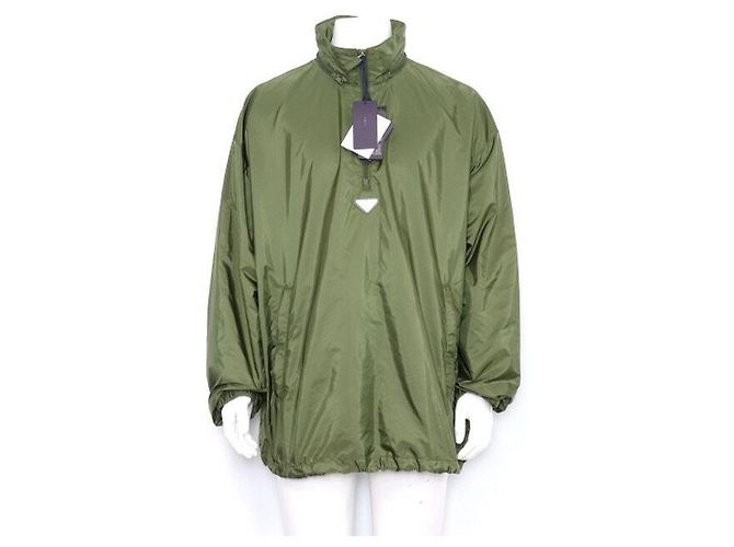 Prada Giacca in nylon da uomo con logo triangle kaki Marrone