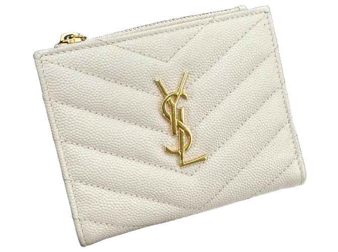 Saint Laurent Cartera con cremallera Monogram para mujer Blanco