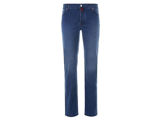 Kiton Logo Tab Medium Wash Denim Pants Blue