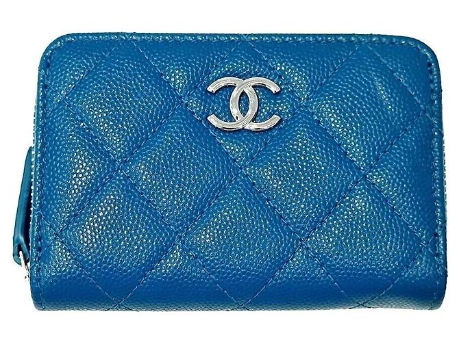 Chanel Caviar Card Holder Blue