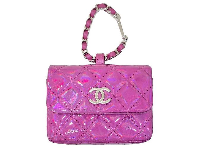 Chanel Metallic Hook Card Wallet Purple