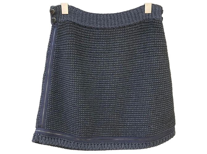 Chanel Tweed-Strickrock Navy Blau