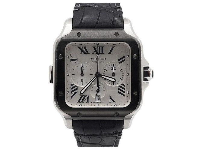 Relógio Santos de Cartier XL Chronograph Automatic Masculino com Pulseira de Couro