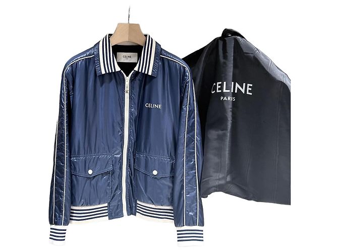 Céline Lightweight Nylon Bomber Jacket Blue