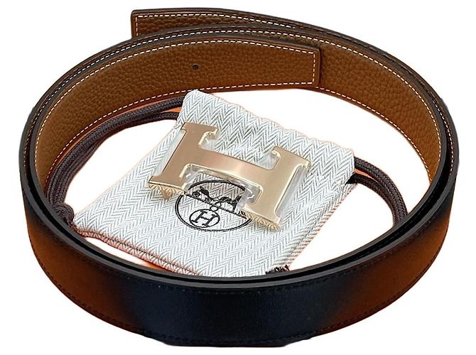 Hermès Cinturón reversible Negro/Oro Oro Rosa