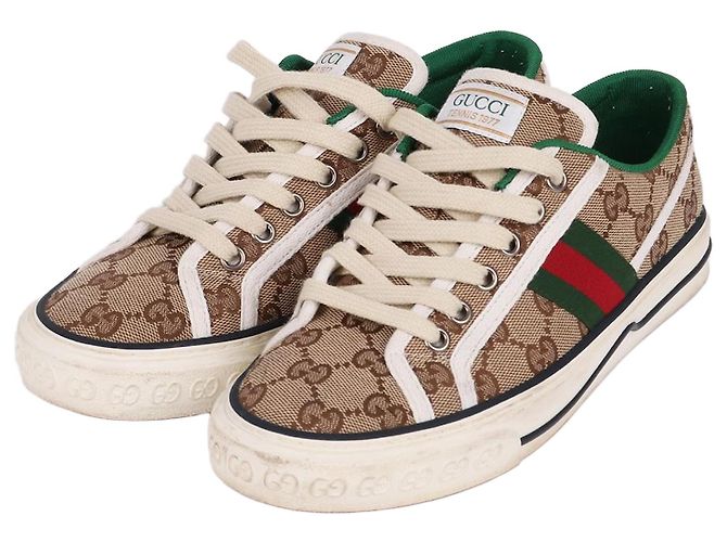 Gucci Baskets blanches pour femme avec logo entrelacé Marron