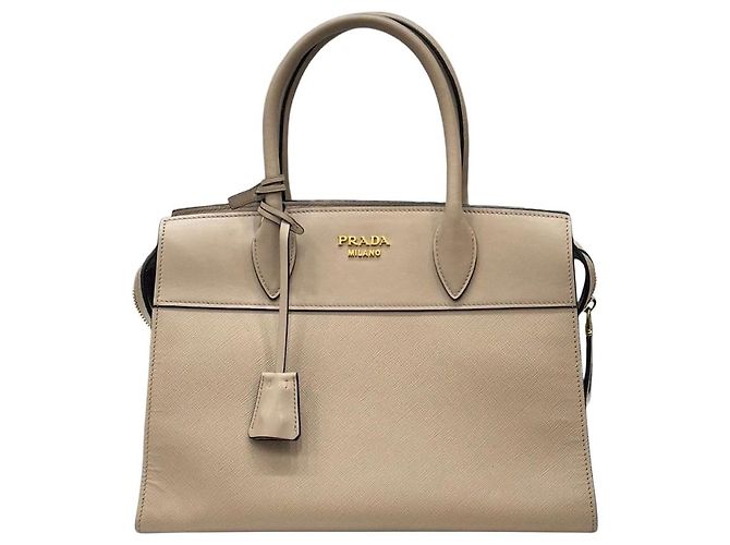 Prada Bolsa Tote Esplanade Saffiano Bege Marrom