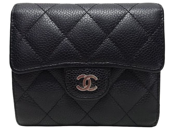 Chanel Black Caviar Silver Classic Flap Small Wallet