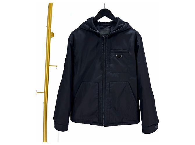 Prada Giacca con cappuccio con logo triangle in Re-Nylon Nero