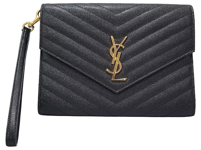 Saint Laurent Clutch matelassê Monogram com tons dourados Preto