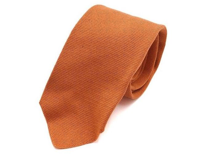 Hermès Orange Check Pattern Silk Men's Tie