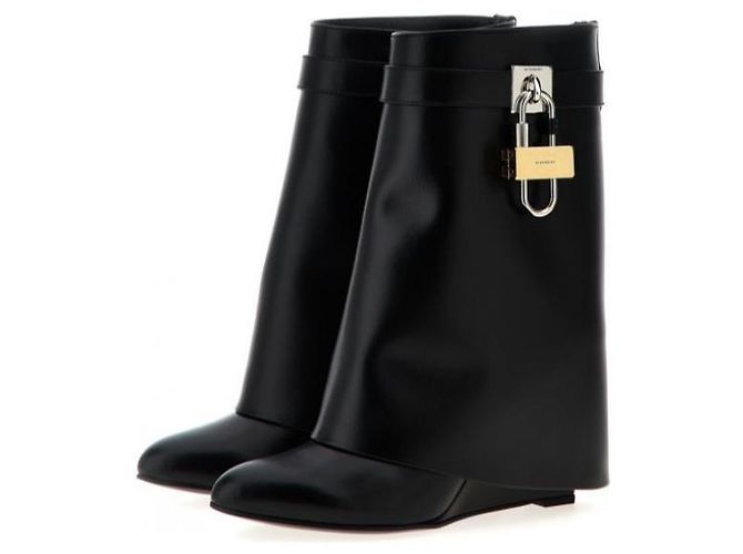 Givenchy Leather Shark Lock Ankle Boots Black